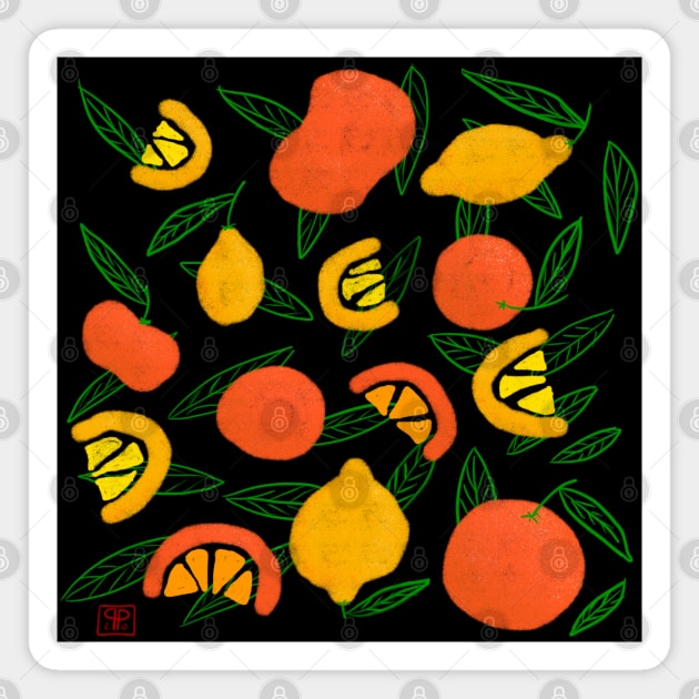 Citrus lemon grapefruit mandarin orange leaves pattern Magnet by Pragonette